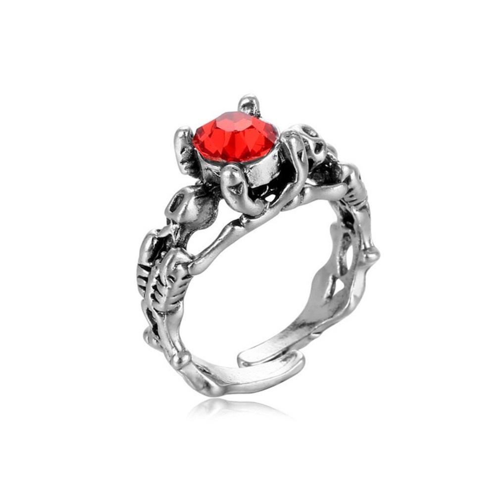 Skeleton Embrace Ring with Red Gemstone